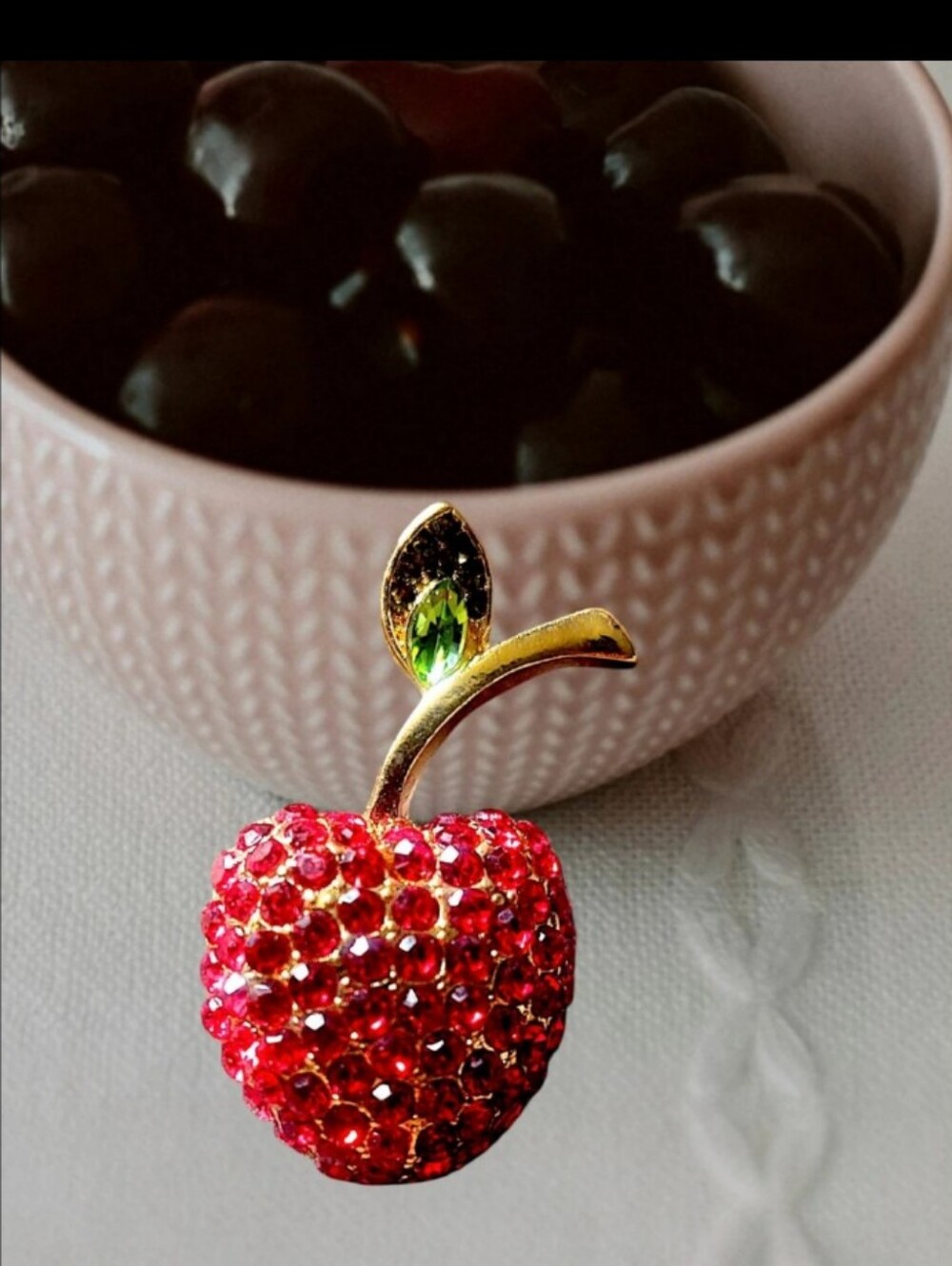 Red Crystal Cherry Brooch